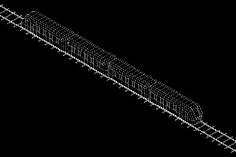 High speed train in motion. Vector rendering of 3d. Wire-frame style Stock Illustration