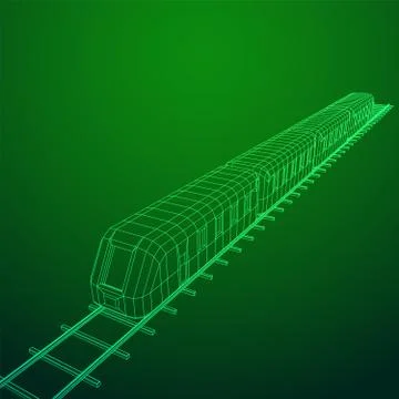 High speed train in motion. Vector rendering of 3d. Wire-frame style Stock-Illustration