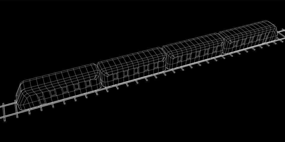 High speed train in motion. Vector rendering of 3d. Wire-frame style Stock Illustration