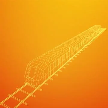 High speed train in motion. Vector rendering of 3d. Wire-frame style Illustrazione stock