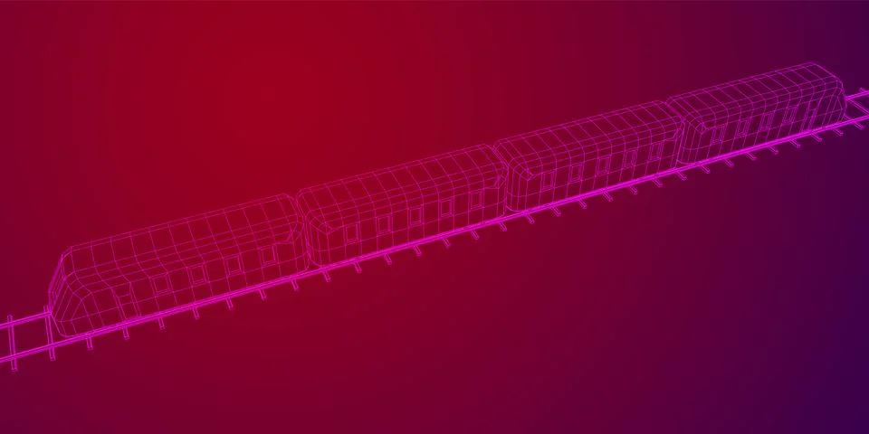 High speed train in motion. Vector rendering of 3d. Wire-frame style Stock Illustration