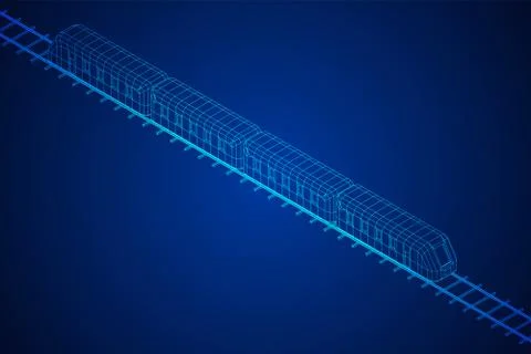 High speed train in motion. Vector rendering of 3d. Wire-frame style Stock Illustration