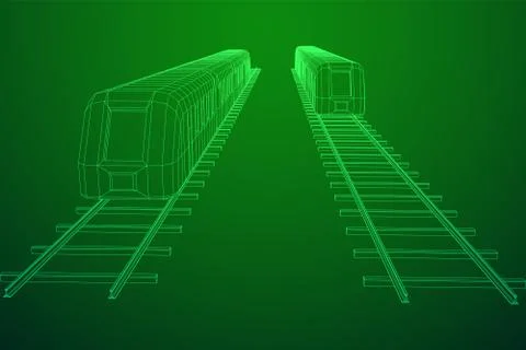 High speed train in motion. Vector rendering of 3d. Wire-frame style Stock Illustration