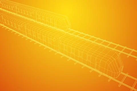 High speed train in motion. Vector rendering of 3d. Wire-frame style Stock Illustration