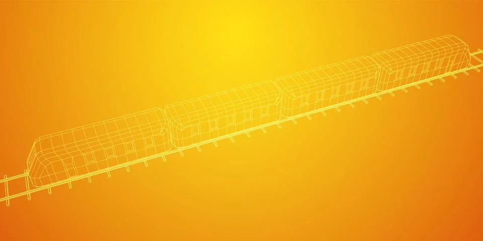 High speed train in motion. Vector rendering of 3d. Wire-frame style Stock Illustration