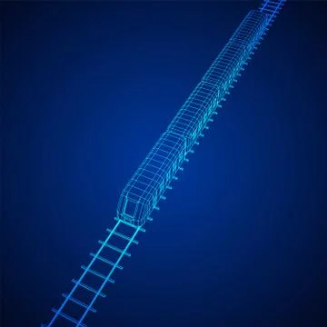 High speed train in motion. Vector rendering of 3d. Wire-frame style Stock Illustration