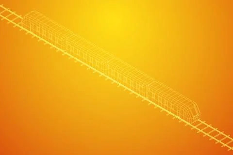 High speed train in motion. Vector rendering of 3d. Wire-frame style Stock Illustration