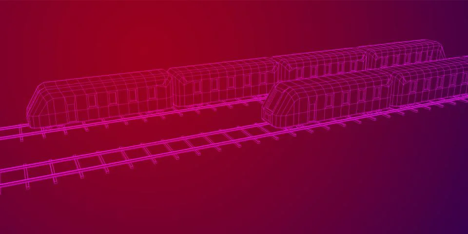 High speed train in motion. Vector rendering of 3d. Wire-frame style Stock Illustration