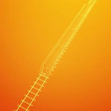 High speed train in motion. Vector rendering of 3d. Wire-frame style Stock Illustration