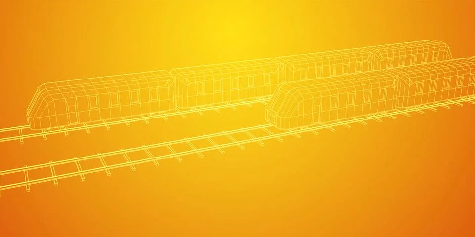 High speed train in motion. Vector rendering of 3d. Wire-frame style Stock Illustration