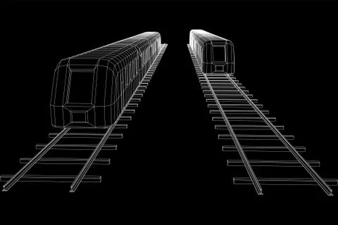 High speed train in motion. Vector rendering of 3d. Wire-frame style Stock Illustration