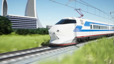 High-speed train movement. 3D rendering Stock Footage 165391847