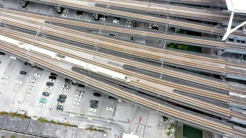 High speed train moving on urban bridge. Stock Footage 336331274