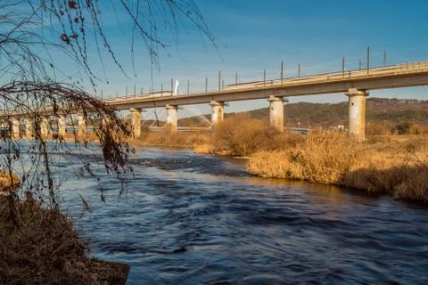 High speed train over river Stock Photos