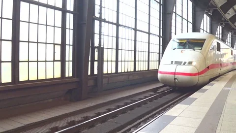 High-speed train passes platform fast Front view Berlin Germany Stock Footage 123151598