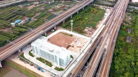 High speed train passes through viaduct. Stock Footage 336331291