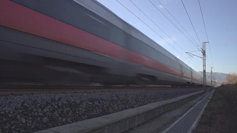 High speed train passing at maximum speed, very close view Stock Footage 90087128