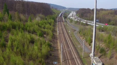 High speed train railroad track Stockbeeldmateriaal 74215066