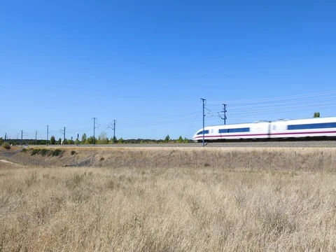 High speed train on railway Stock Footage 80415707
