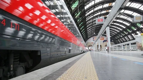 High-speed train at the railway station in Milan, Italy Stock Footage 78876204