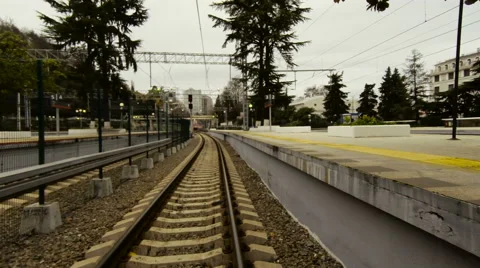 High-speed train rides the rails to the resort on the Black Sea Coast Stock Footage 58077137