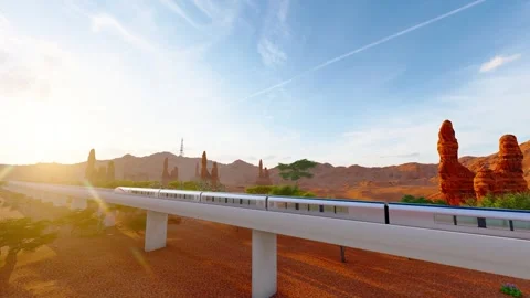 High-speed train running in the desert Stock Footage 305015650