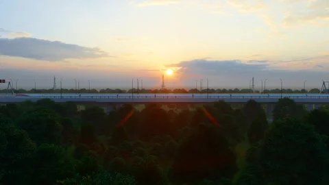 High-speed train running fast on railway track (3D software Lumion makes non-AI) Stock Footage 307934161