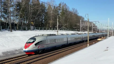 High speed train "Sapsan" passing the station Vidéo 151078272