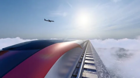 High-speed train shuttles through the clouds Stock-Footage 295403764