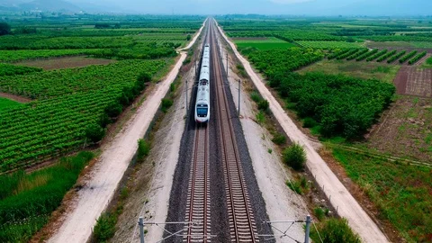 High Speed Train from Sky Stock Footage