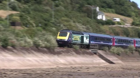 High Speed Train at Teignmouth Stock Footage 83532978