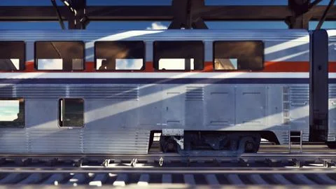 High speed train, the train passes on the railway bridge at sunrise. Public Stock Illustration