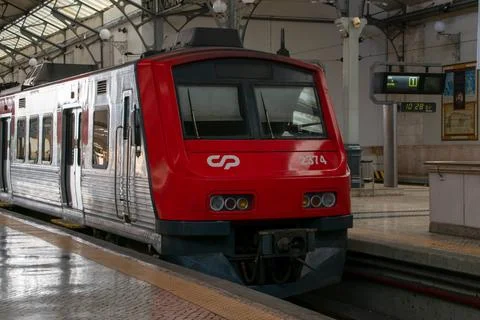 High-speed train at the train station, Lisbon, Portugal Stock Photos
