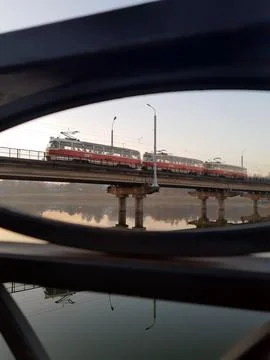 High-speed tram on the bridge Stock Photos
