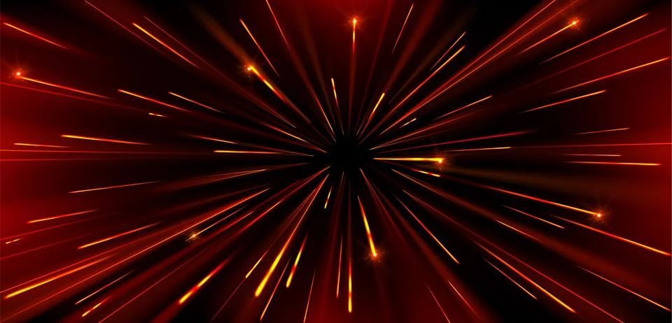 High speed warp of red light with radial burst. 库存插图