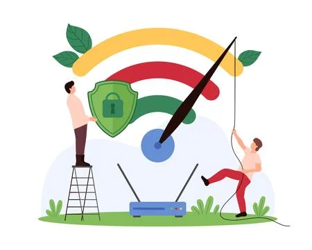 High speed wireless internet connection test, WIFI access security for tiny Stock Illustration