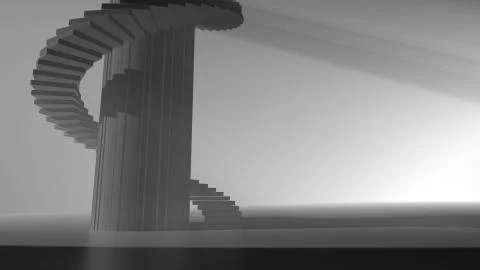 High spiral staircase in an abstract space illuminated with bright light Stock Illustration