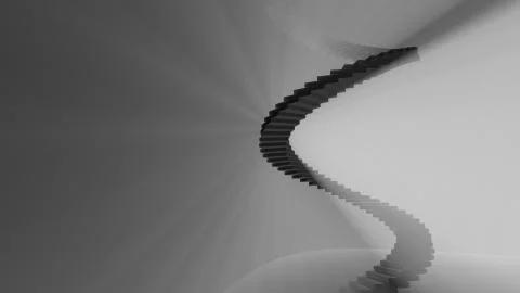 High spiral staircase in an abstract space illuminated with bright light Stock Illustration