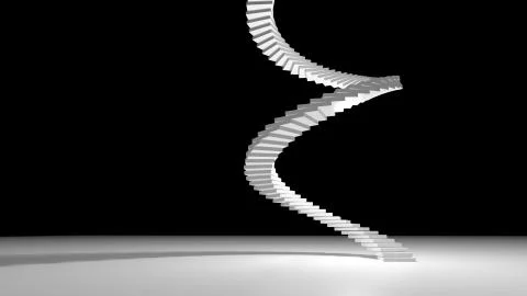 High spiral staircase in an abstract space illuminated with bright light. side Stock Illustration