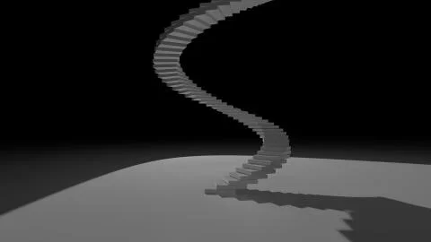 High spiral staircase in an abstract space illuminated with bright light. side Stock Illustration