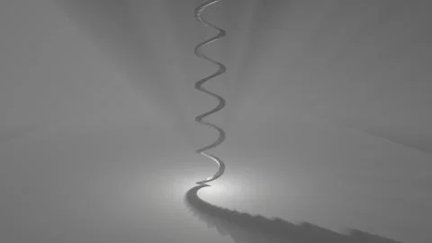 High spiral staircase in an abstract space illuminated with bright light. side Stock Illustration
