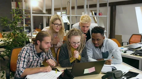 High-spirited creative smart enterprising 30s multiethnic friends emotionally Stock Footage 133603470