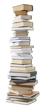 High stack of many different books isolated on white 写真素材