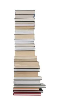 High stack of many different books isolated on white Stockfoto's