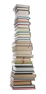 High stack of many different books isolated on white 库存照片