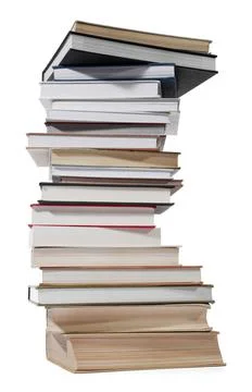 High stack of many different books isolated on white Stockfoto's