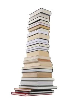 High stack of many different books isolated on white Stockfoto's