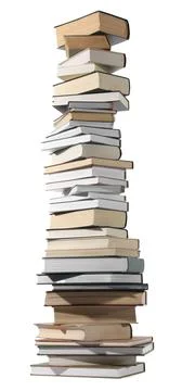 High stack of many different books isolated on white Stockfoto's