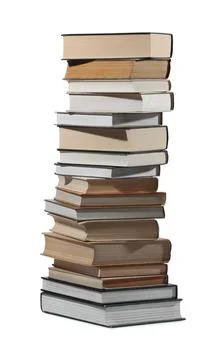 High stack of many different books isolated on white Stockfoto's