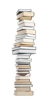 High stack of many different books isolated on white Foto stock